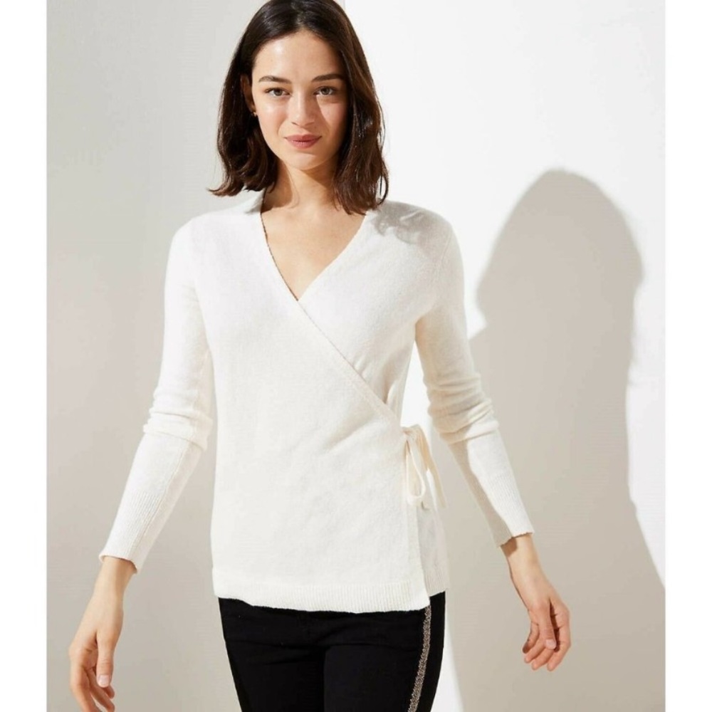 LOFT White Knit Wrap Sweater